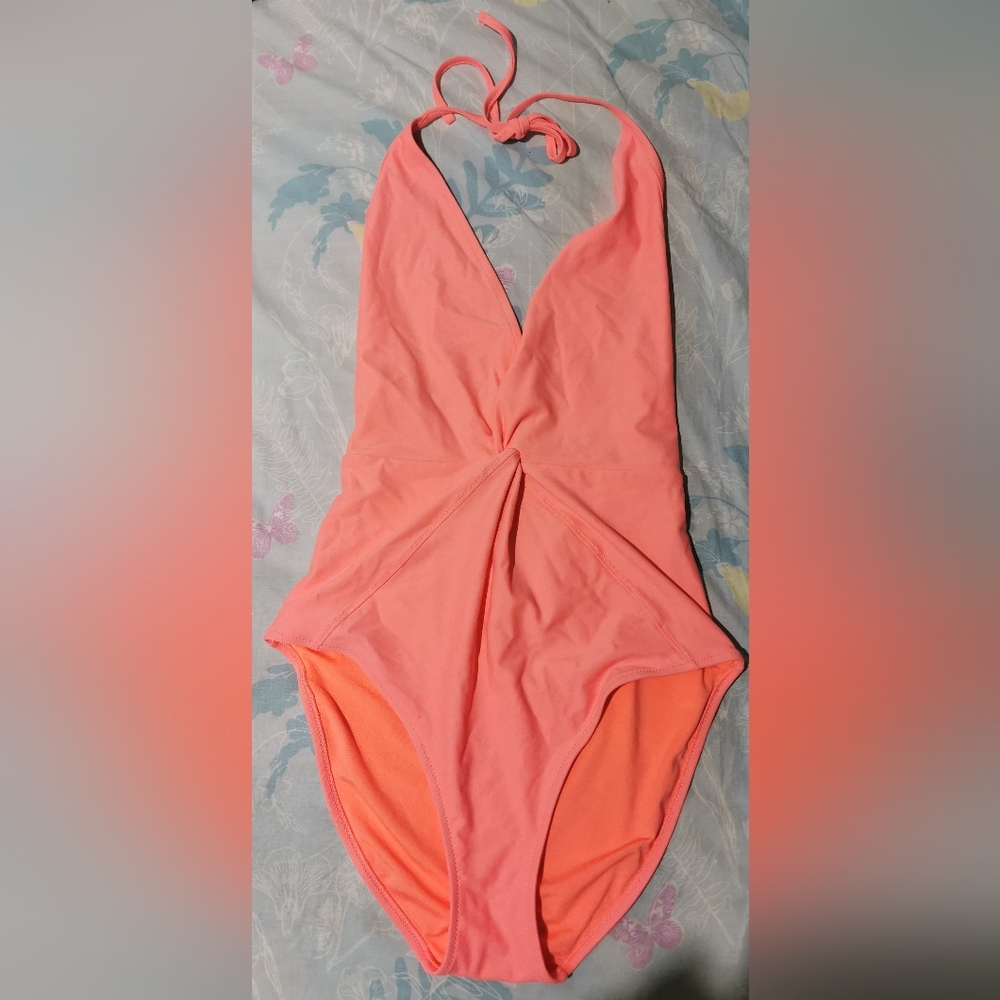 Aerie.Coral Halter Neck Swimsuit - Picture 1 of 3